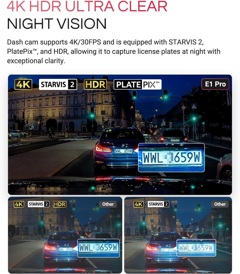 Vantrue E1 Pro 4K Mini Dash Cam Front, STARVIS 2 PlatePix HDR Night Vision Car Camera, Built-in 5G WiFi GPS, 1.54'' IPS Screen, Voice Control, 24/7 Buffered Parking Mode, Support 1TB Max - Image 3